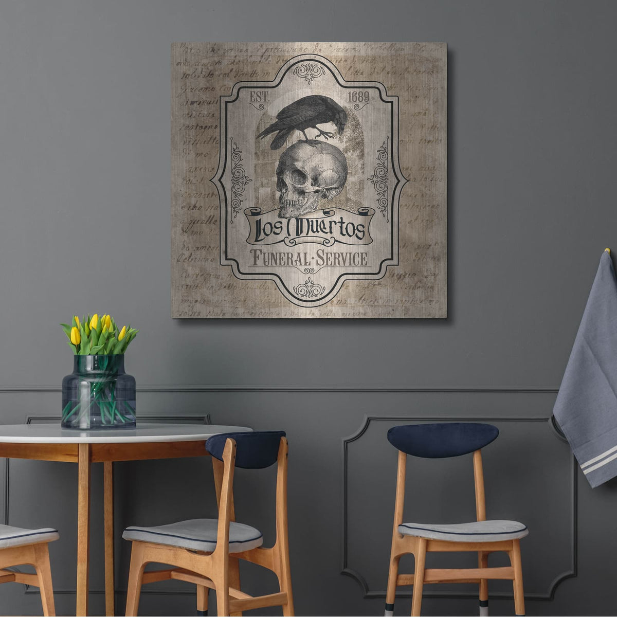 'Los Muertos Funeral Service' by Lauren Rader – Metal Wall Art, 36x36 room view