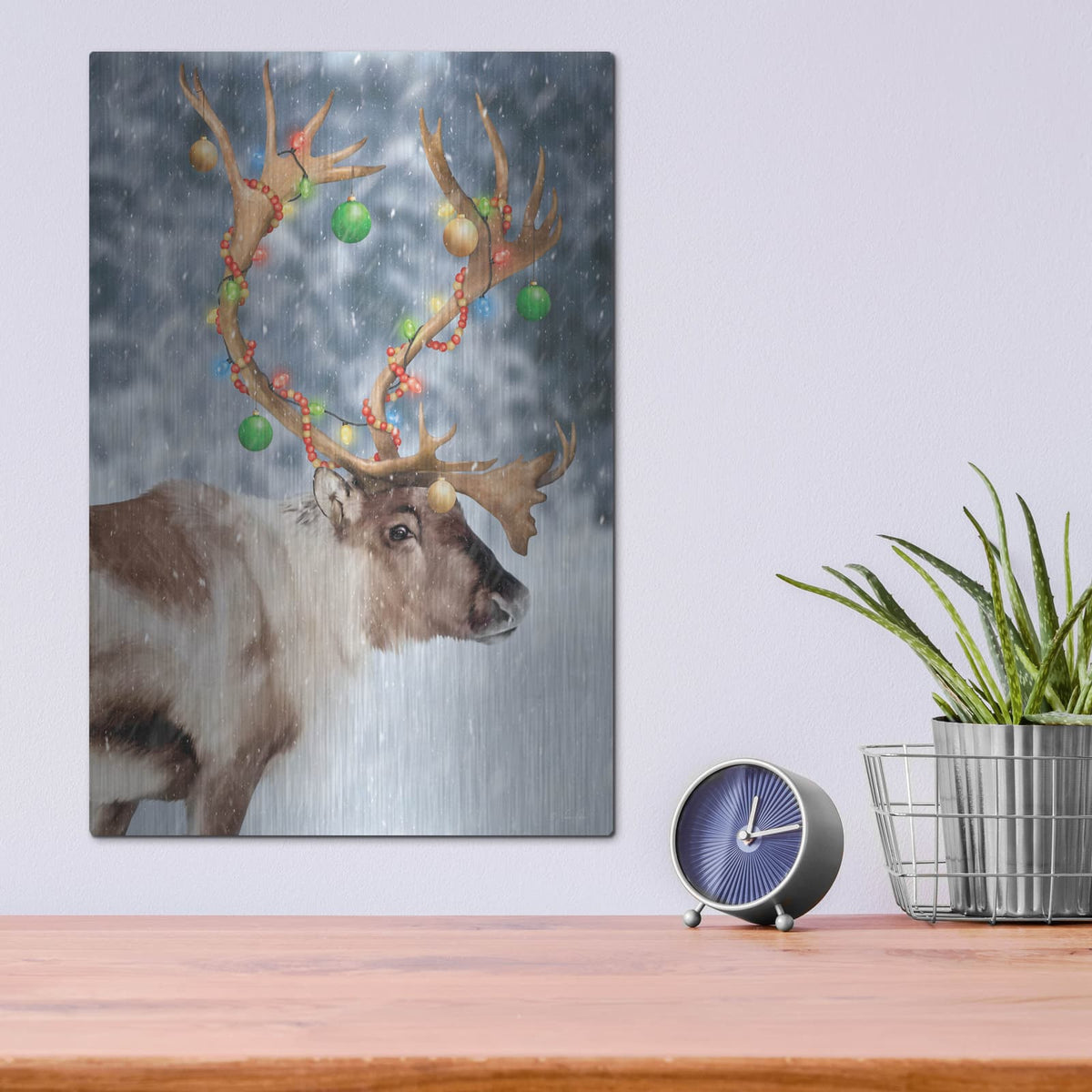 'Christmas Lights Reindeer' by Lauren Rader – Metal Wall Art, 12x16 room view