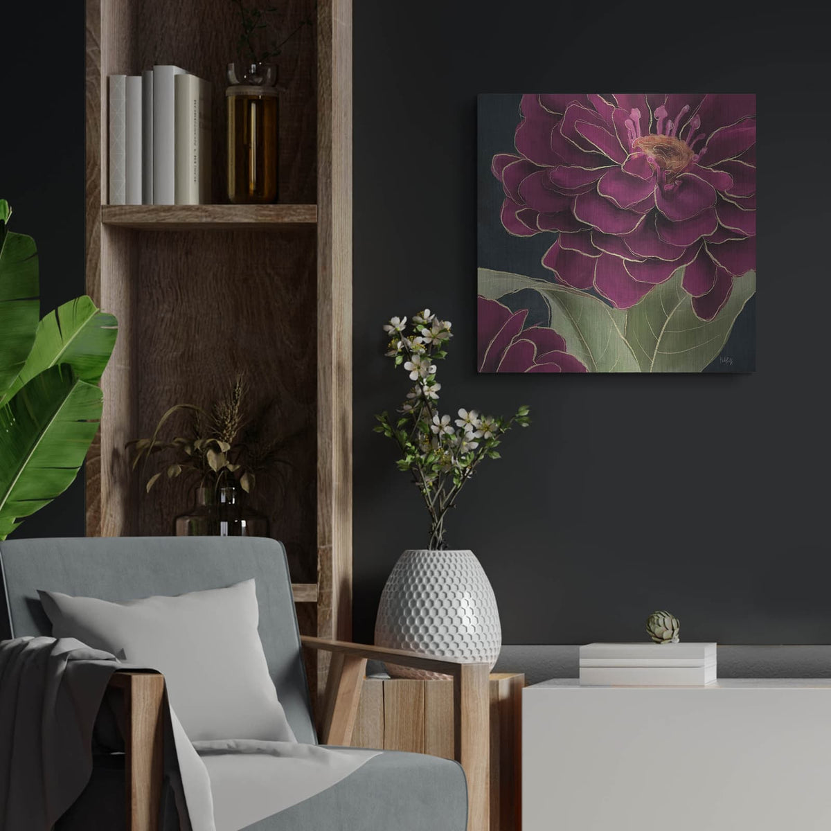 'Burgundy Floral 1' by Heidi Kuntz – Metal Wall Art, 24x24 room view