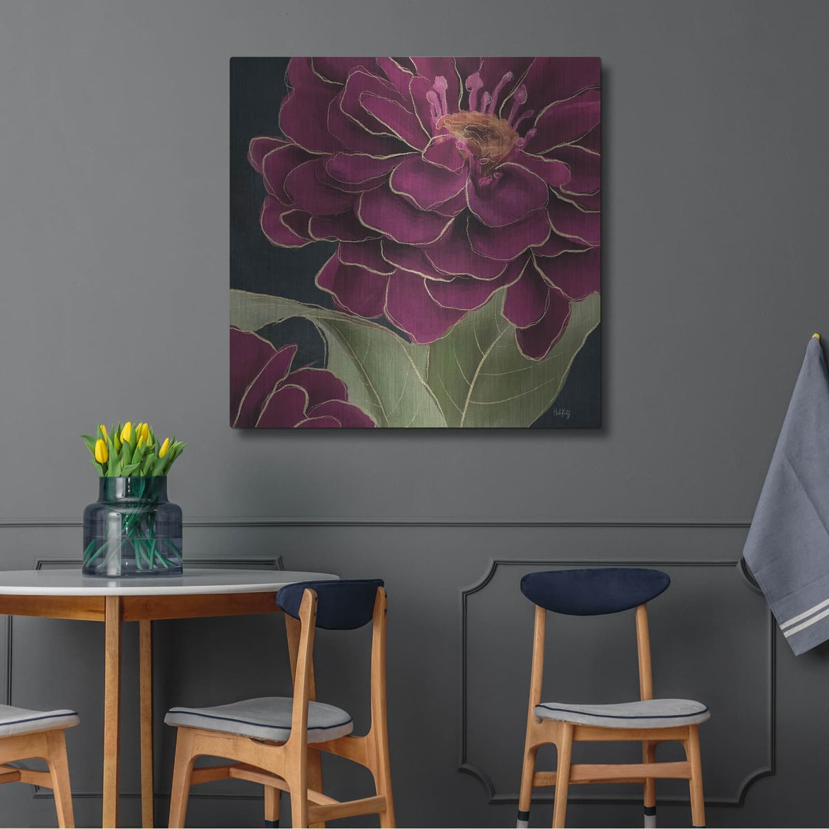 'Burgundy Floral 1' by Heidi Kuntz – Metal Wall Art, 36x36 room view