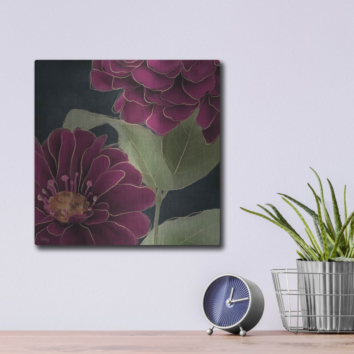 'Burgundy Floral 2' by Heidi Kuntz – Metal Wall Art, 12x12 room view