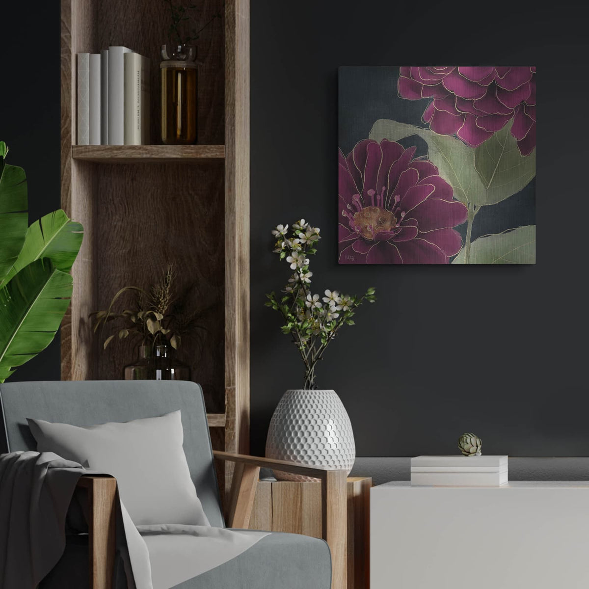 'Burgundy Floral 2' by Heidi Kuntz – Metal Wall Art, 24x24 room view