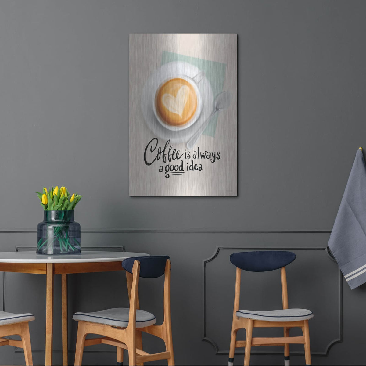 'Coffee Is Always A Good Idea' by House Fenway – Metal Wall Art, 24x36 room view