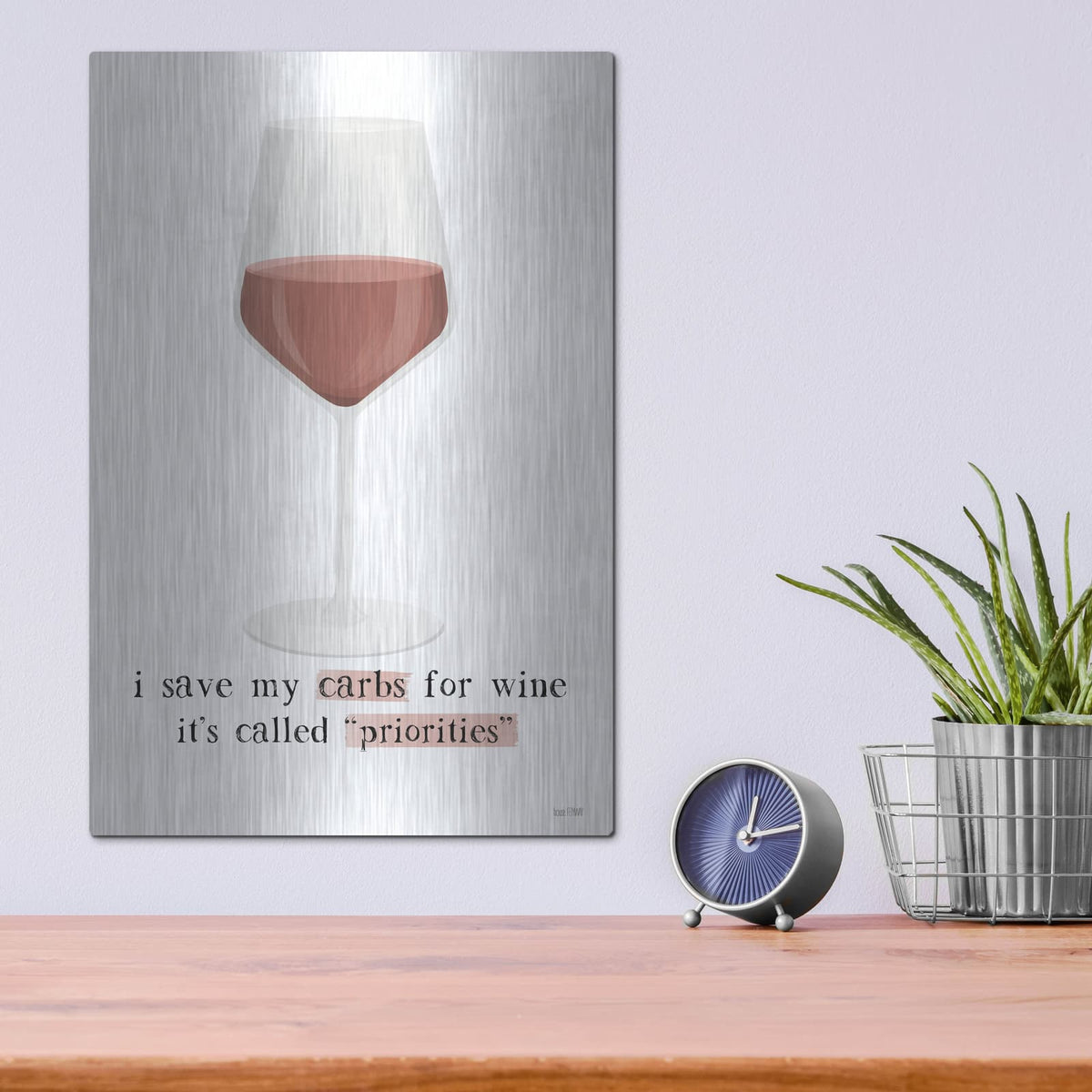 'Wine Priorities' by House Fenway – Metal Wall Art, 12x16 room view