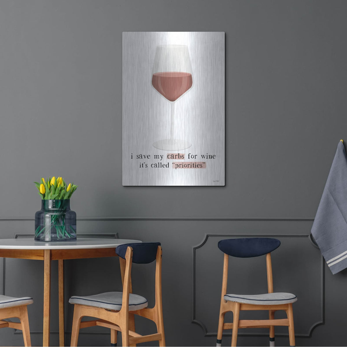 'Wine Priorities' by House Fenway – Metal Wall Art, 24x36 room view