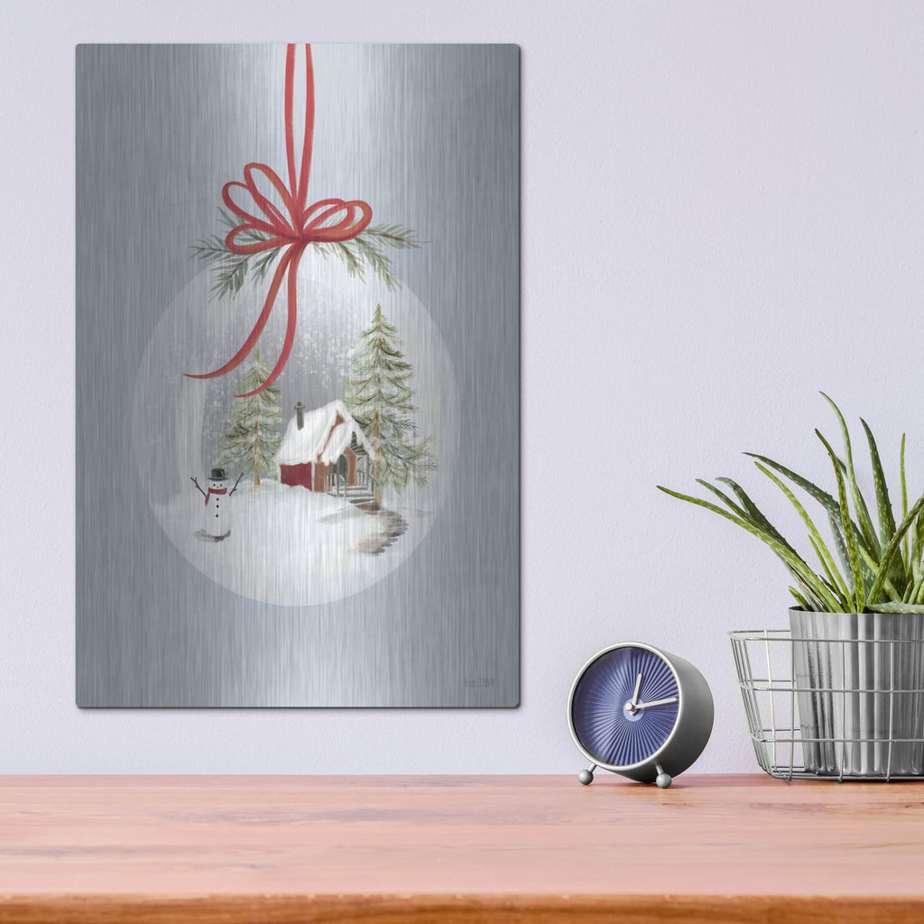 'Country Christmas Snow Globe Ornament' by House Fenway – Metal Wall Art, 12x16 room view