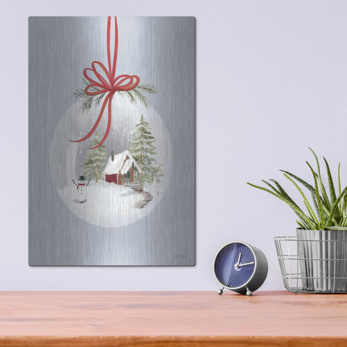 'Country Christmas Snow Globe Ornament' by House Fenway – Metal Wall Art, 12x16 room view