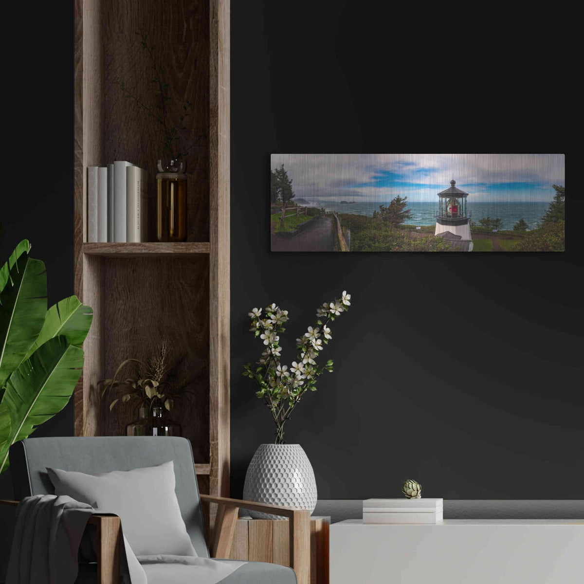 'Cape Meares Bright' by Darren White – Metal Wall Art, 36x12 room view
