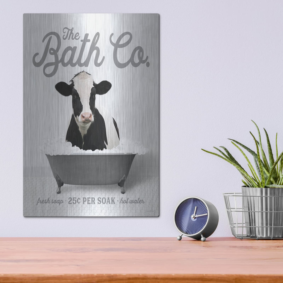 'Cow 25 Cents Per Soak' by Lettered & Lined – Metal Wall Art, 12x16 room view