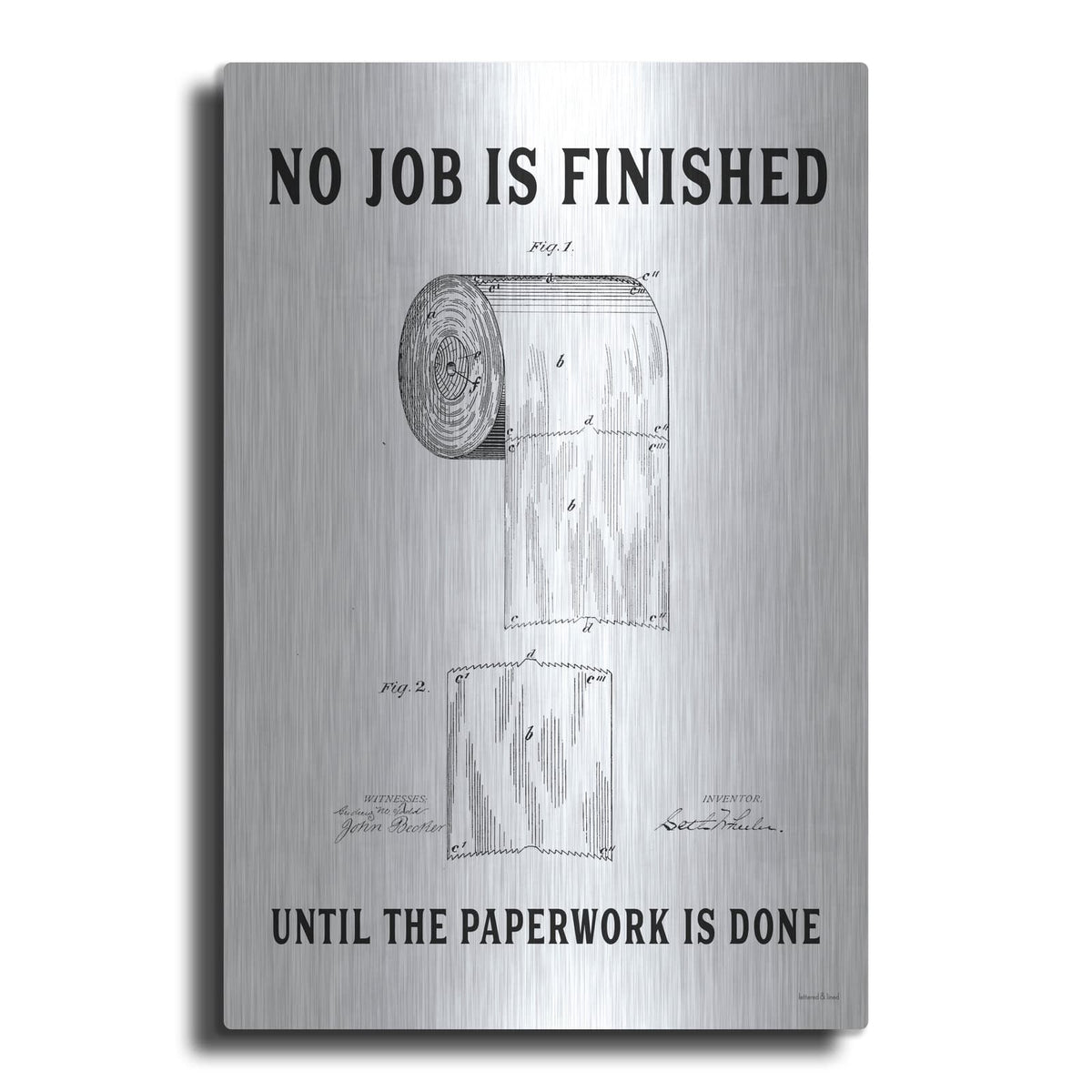 'Bathroom Paperwork' by Lettered & Lined – Metal Wall Art