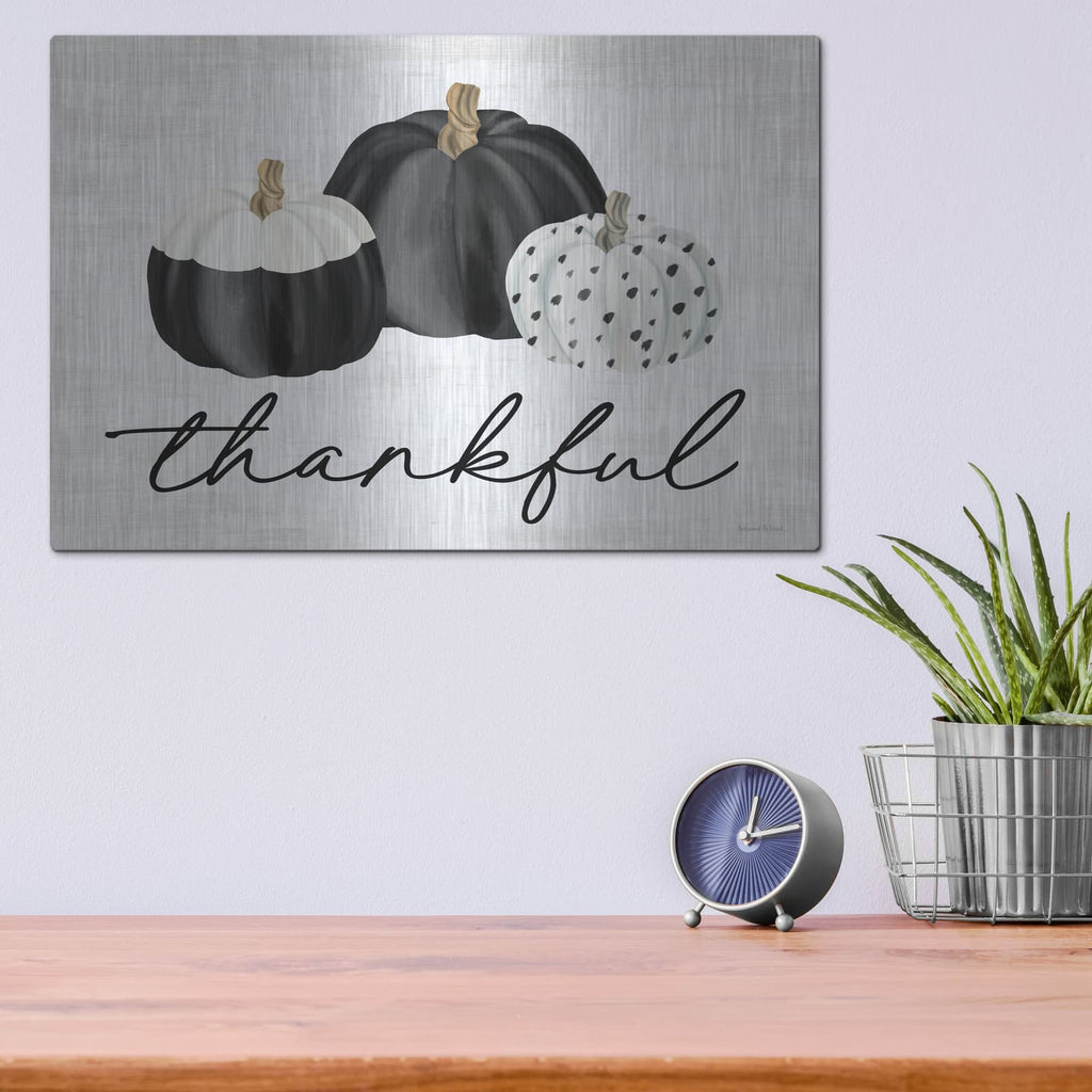'Thankful' by Lettered & Lined – Metal Wall Art, 16x12 room view