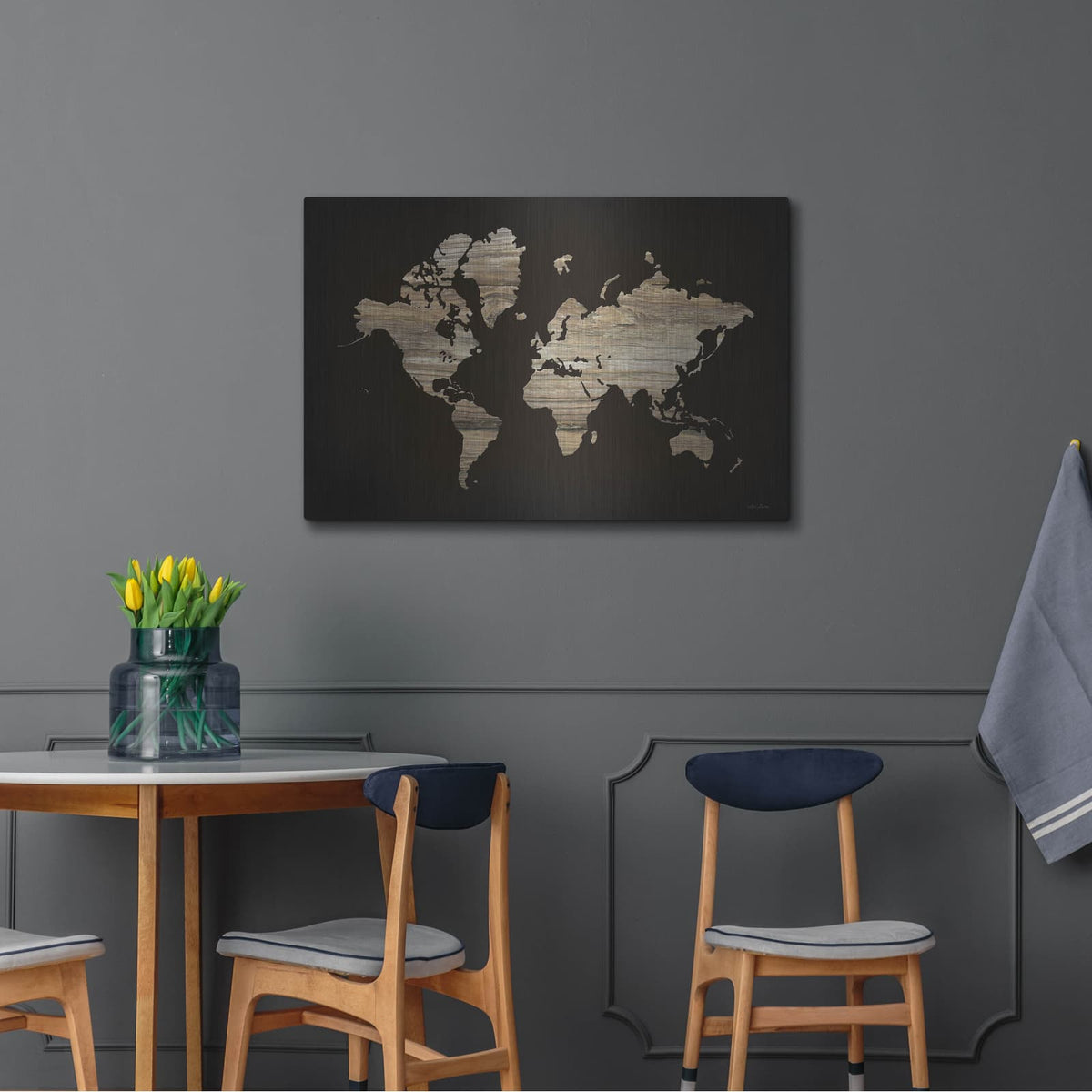 'Wood World Map' by Lori Deiter – Metal Wall Art, 36x24 room view