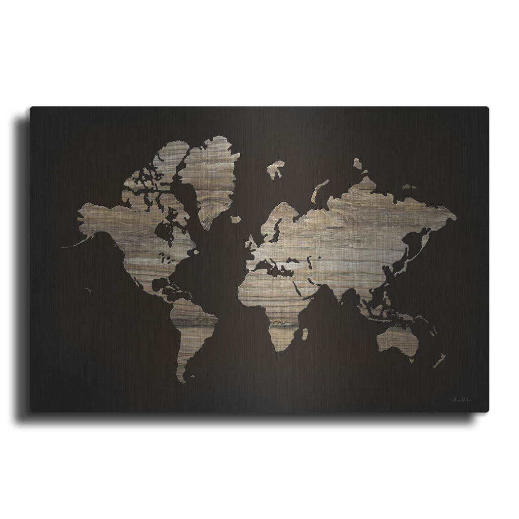 'Wood World Map' by Lori Deiter – Metal Wall Art
