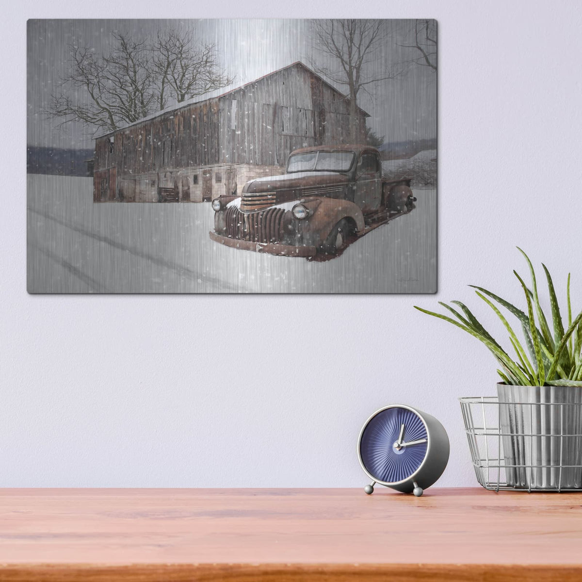 'Rustic Winter Charm' by Lori Deiter – Metal Wall Art, 16x12 room view