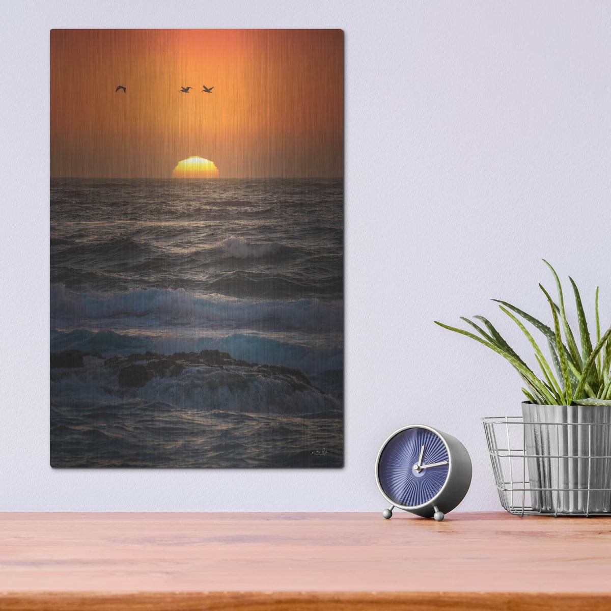 'California Pelicans At Sunset' by Martin Podt – Metal Wall Art, 12x16 room view