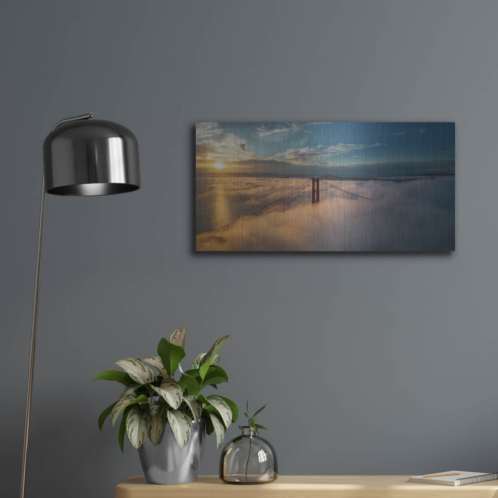 'Golden Gate Bridge At Sunrise' by Martin Podt – Metal Wall Art, 24x12 room view