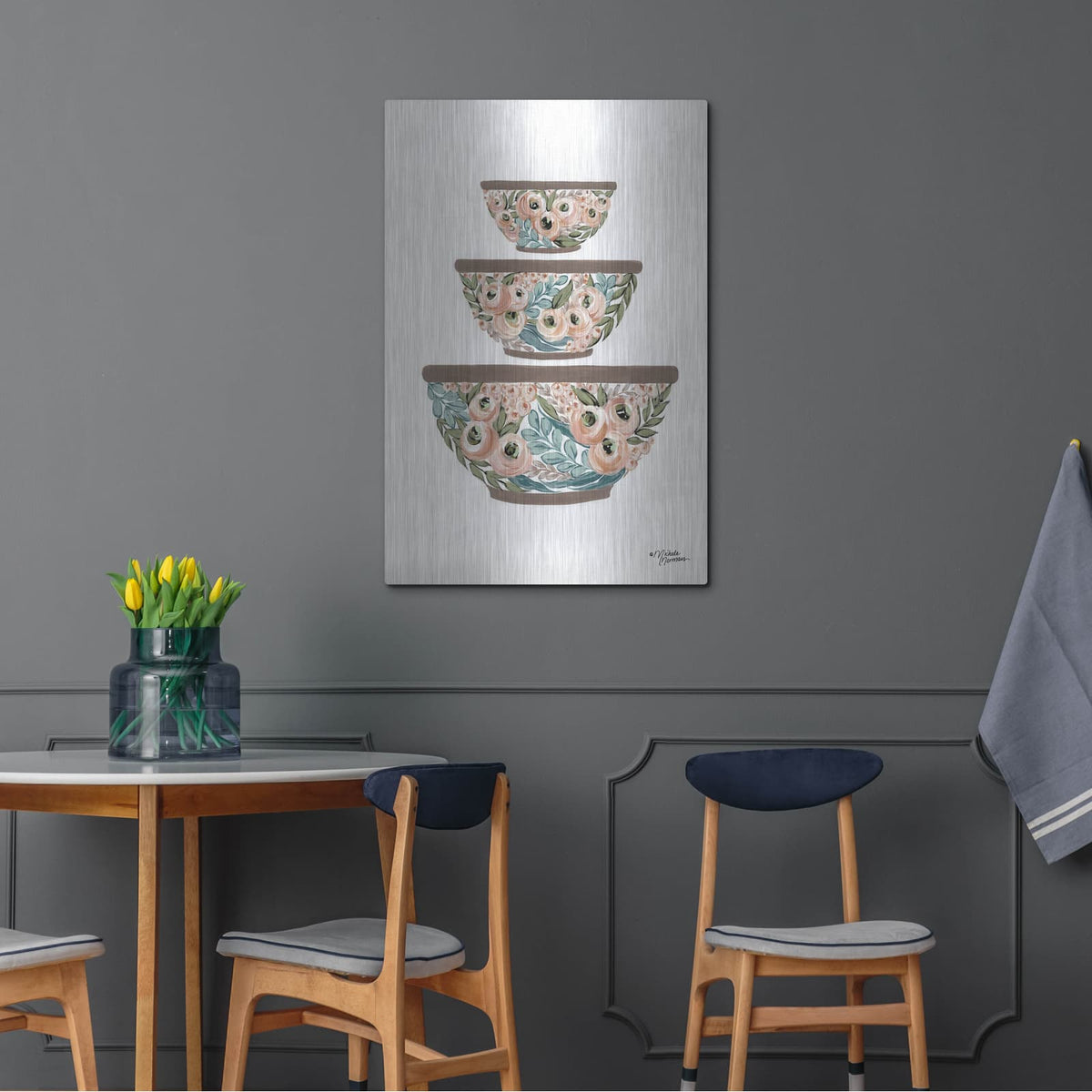 'Floral Mixing Bowls' by Michele Norman – Metal Wall Art, 24x36 room view