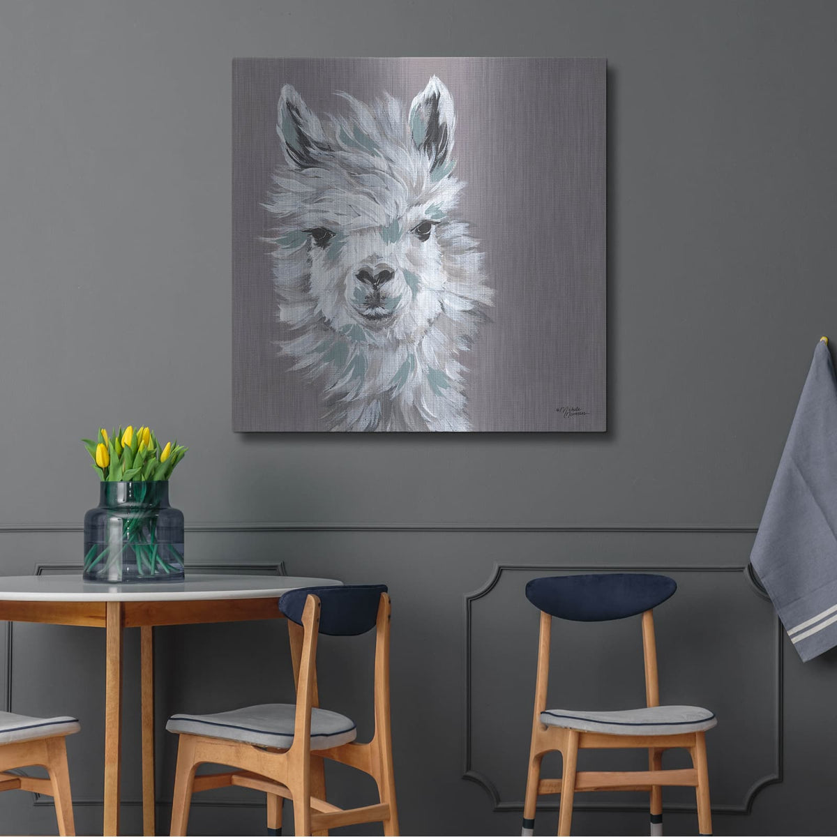 'Alpaca Punch' by Michele Norman – Metal Wall Art, 36x36 room view