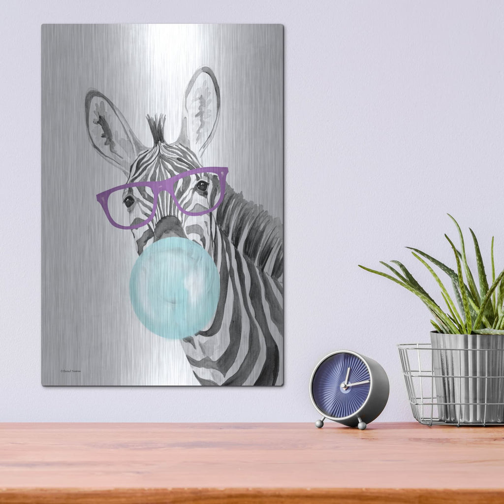 'Bubble Gum Zebra' by Rachel Nieman – Metal Wall Art, 12x16 room view