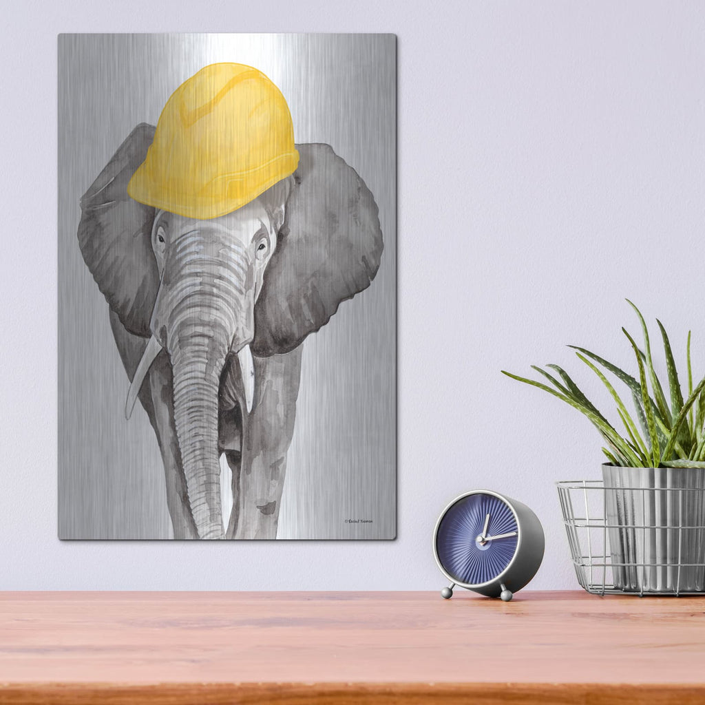 'Construction Elephant' by Rachel Nieman – Metal Wall Art, 12x16 room view