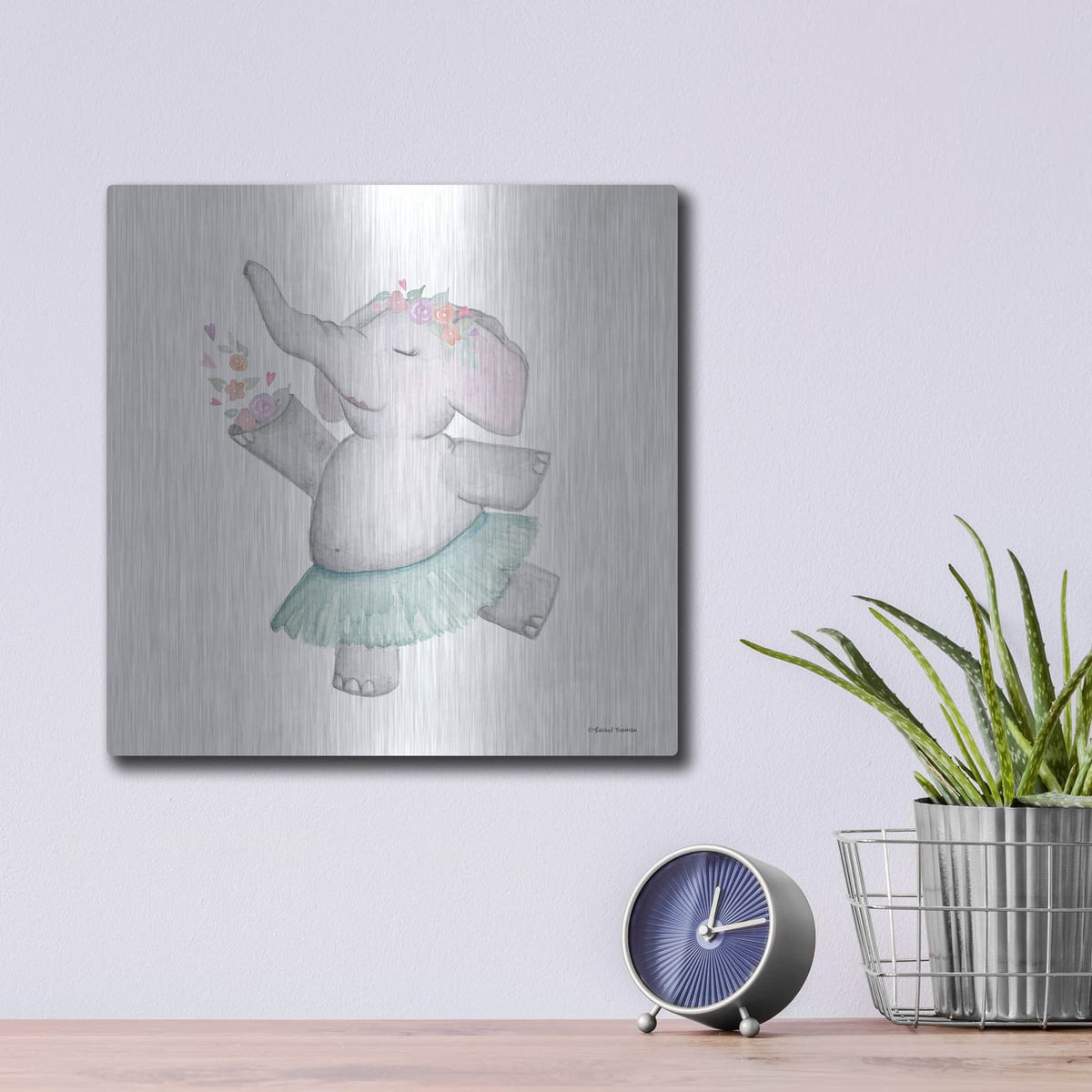 'Elephant Ballerina' by Rachel Nieman – Metal Wall Art, 12x12 room view