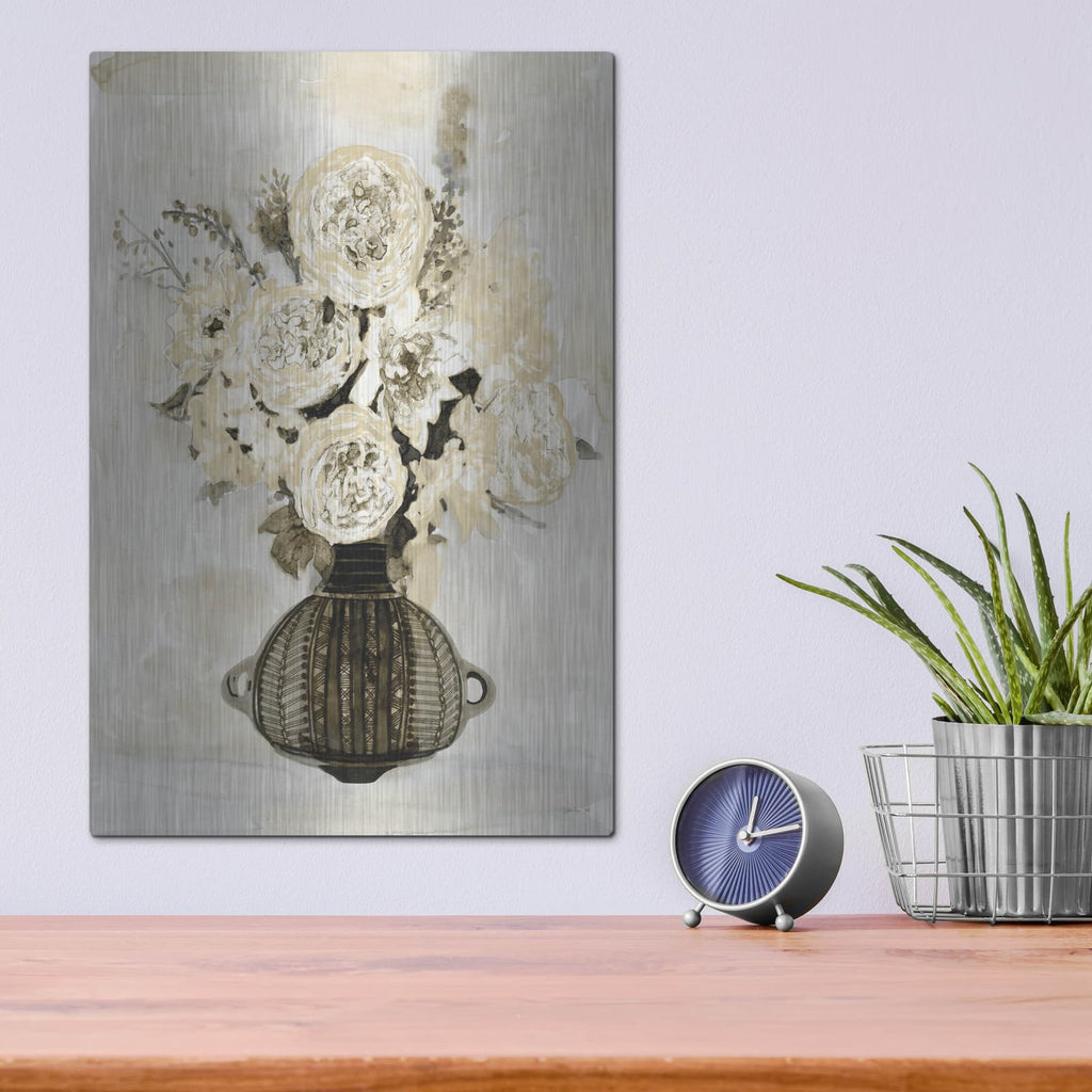 'Incan Pot Floral 1' by Stellar Design Studio – Metal Wall Art, 12x16 room view