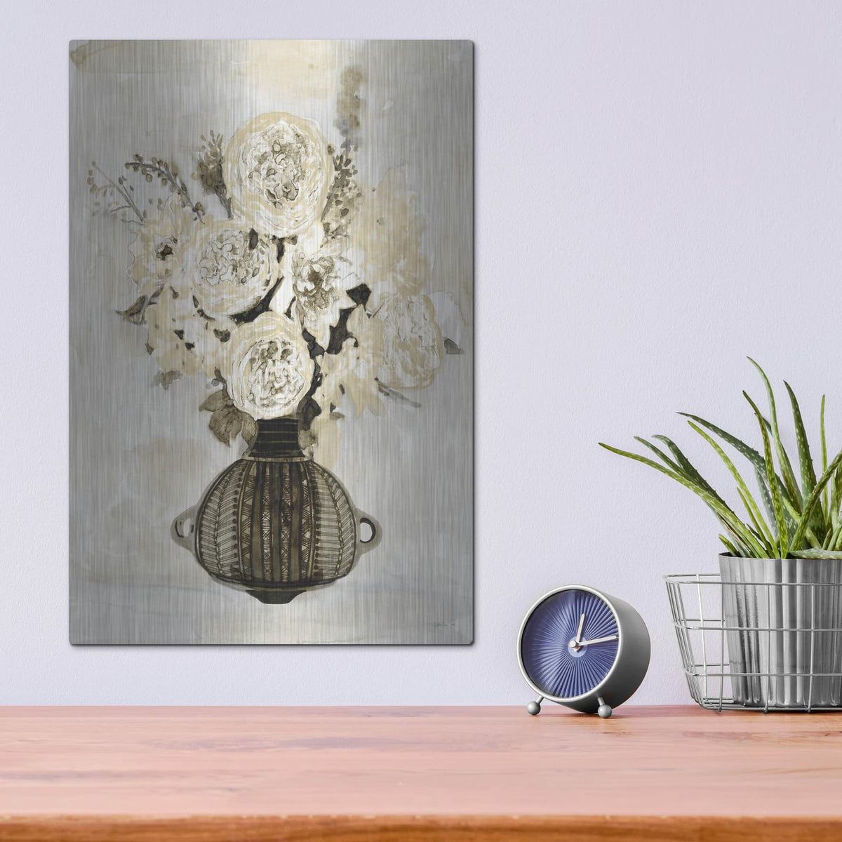 'Incan Pot Floral 1' by Stellar Design Studio – Metal Wall Art, 12x16 room view