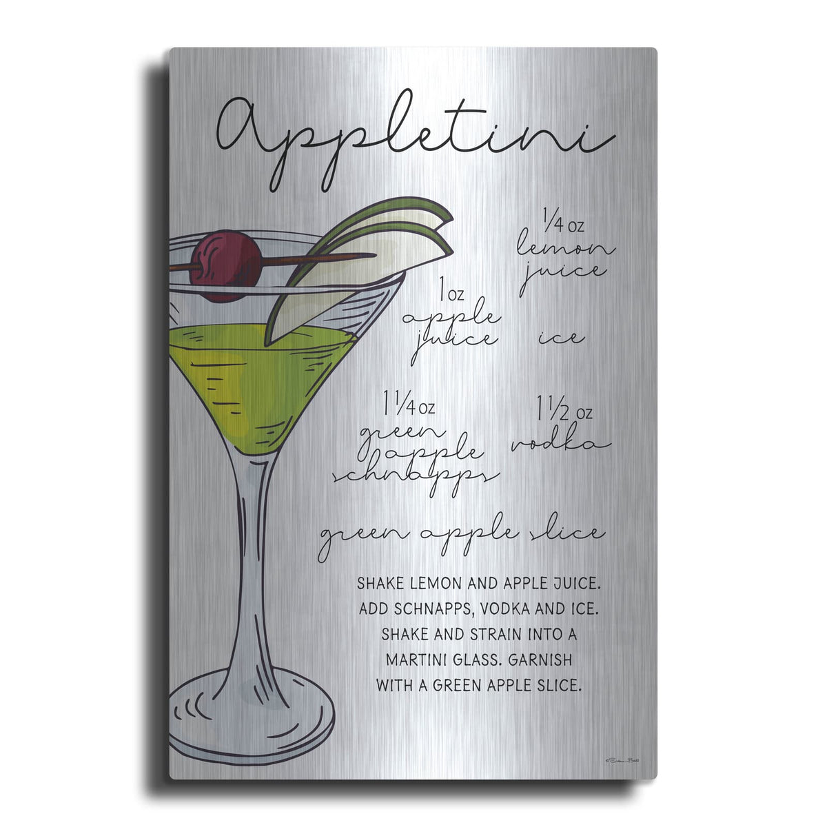 'Appletini Recipe' by Susan Ball – Metal Wall Art