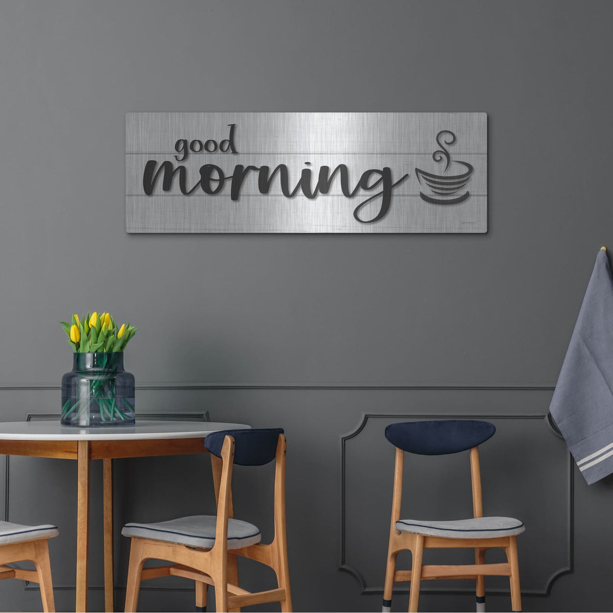 'Good Morning' by Susie Boyer – Metal Wall Art, 48x16 room view