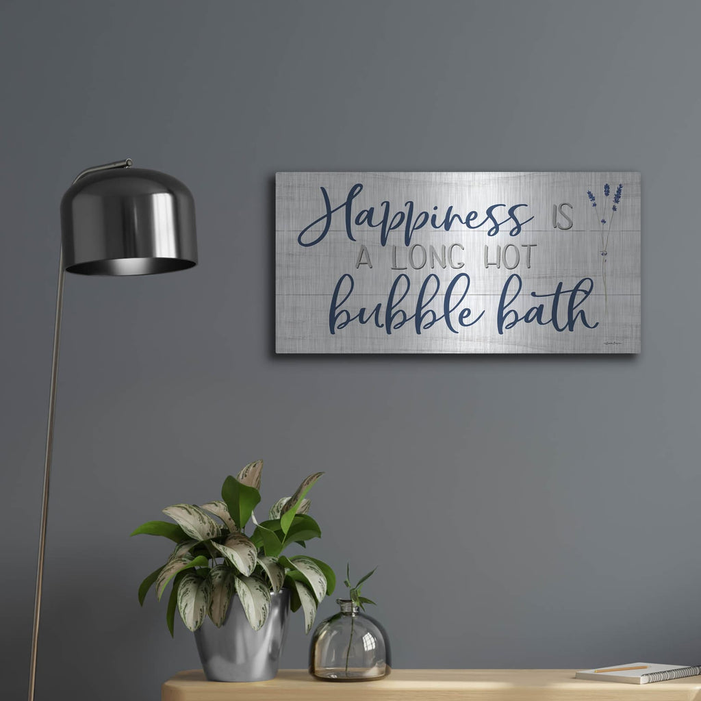 'Happiness Is A Long Hot Bubble Bath' by Susie Boyer – Metal Wall Art, 24x12 room view