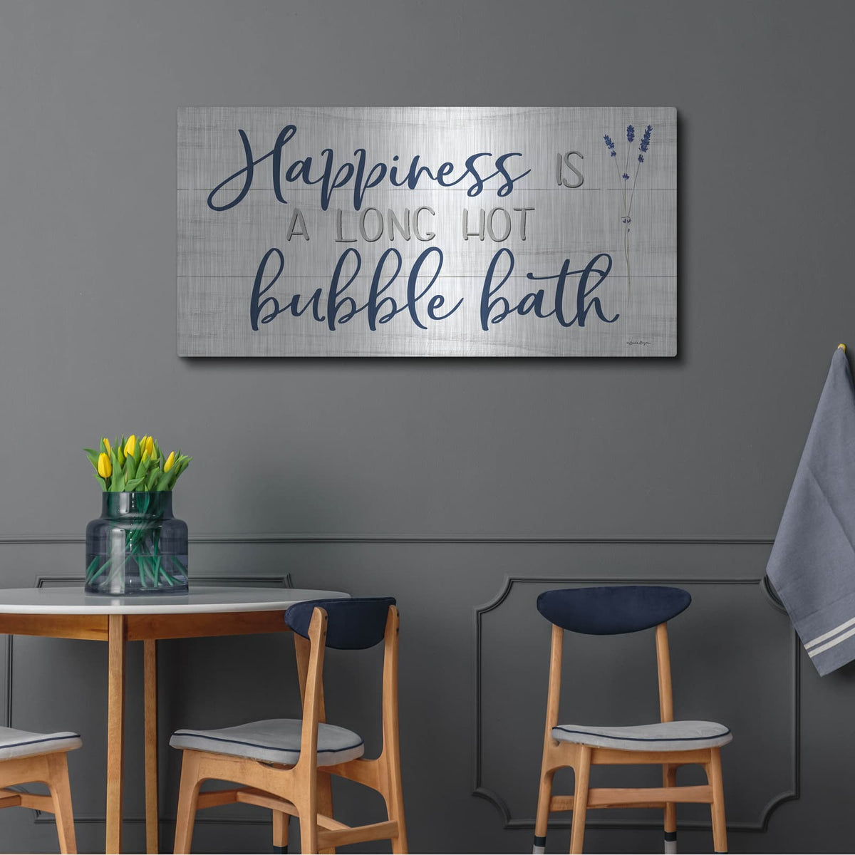 'Happiness Is A Long Hot Bubble Bath' by Susie Boyer – Metal Wall Art, 48x24 room view