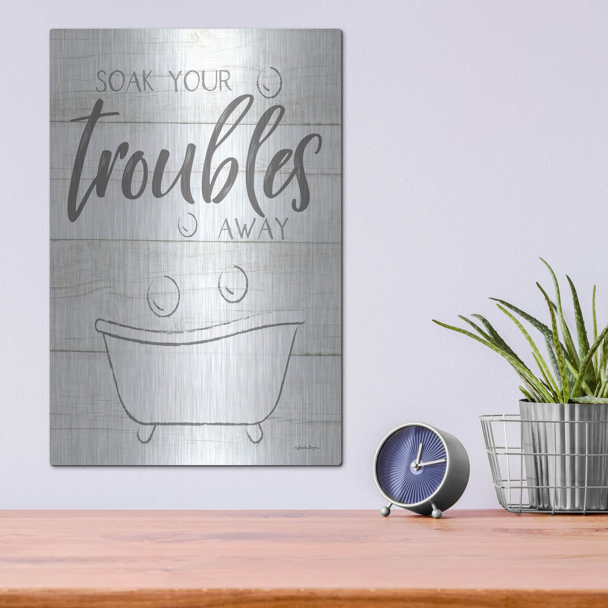 'Soak Your Troubles Away' by Susie Boyer – Metal Wall Art, 12x16 room view