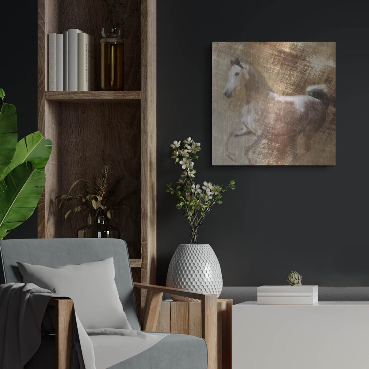 'Golden Grey' by Kari Brooks – Metal Wall Art, 24x24 room view