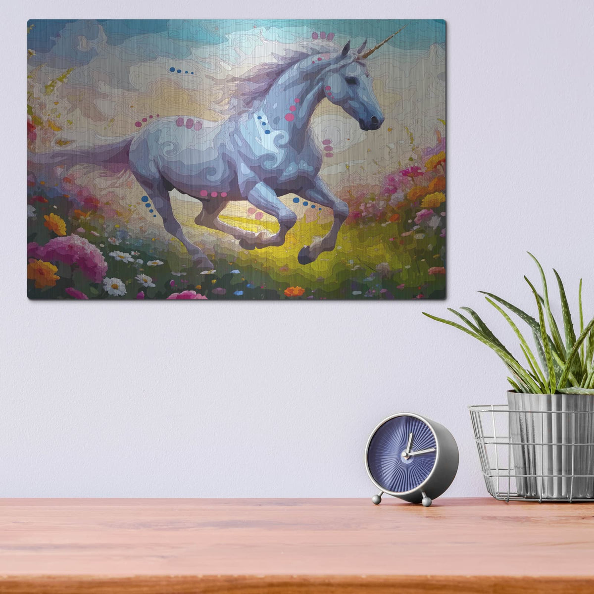 'Galloping Unicorn' by Dean Russo – Metal Wall Art, 16x12 room view