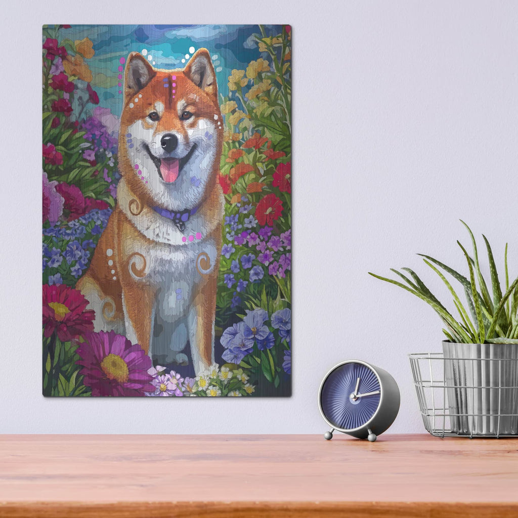 'Spring Shiba Inu' by Dean Russo – Metal Wall Art, 12x16 room view