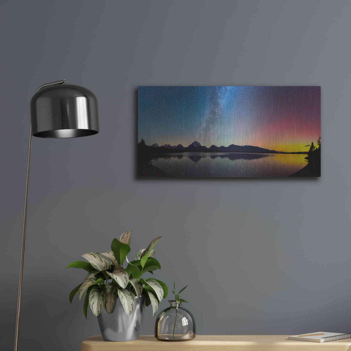 'Northern Lights Over Jackson Lake' by Darren White – Metal Wall Art, 24x12 room view