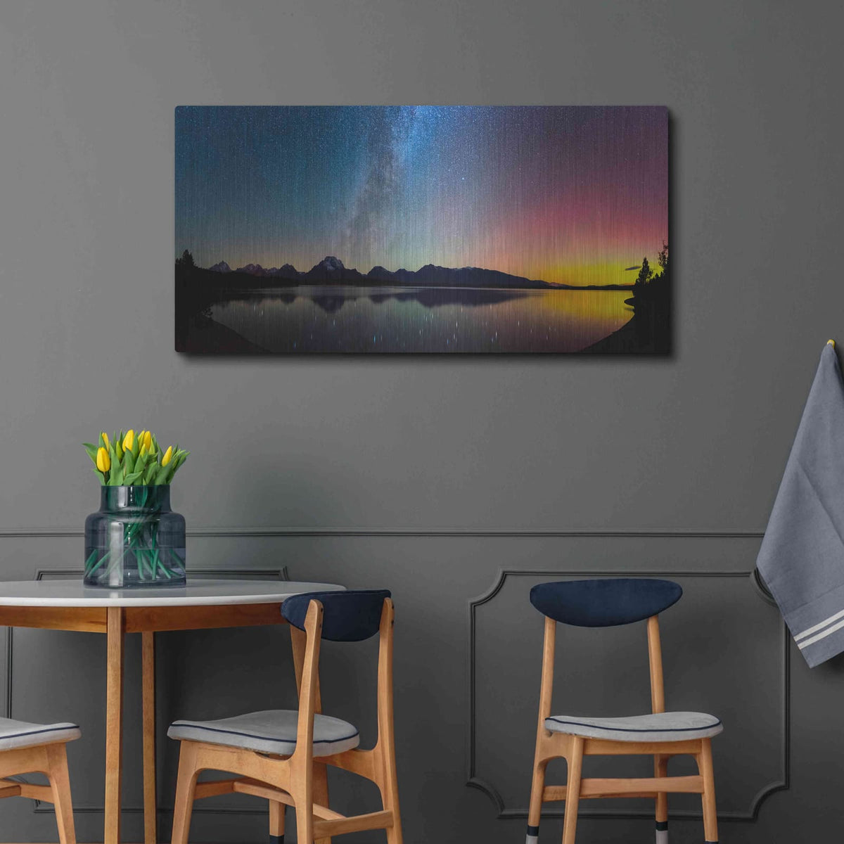 'Northern Lights Over Jackson Lake' by Darren White – Metal Wall Art, 48x24 room view