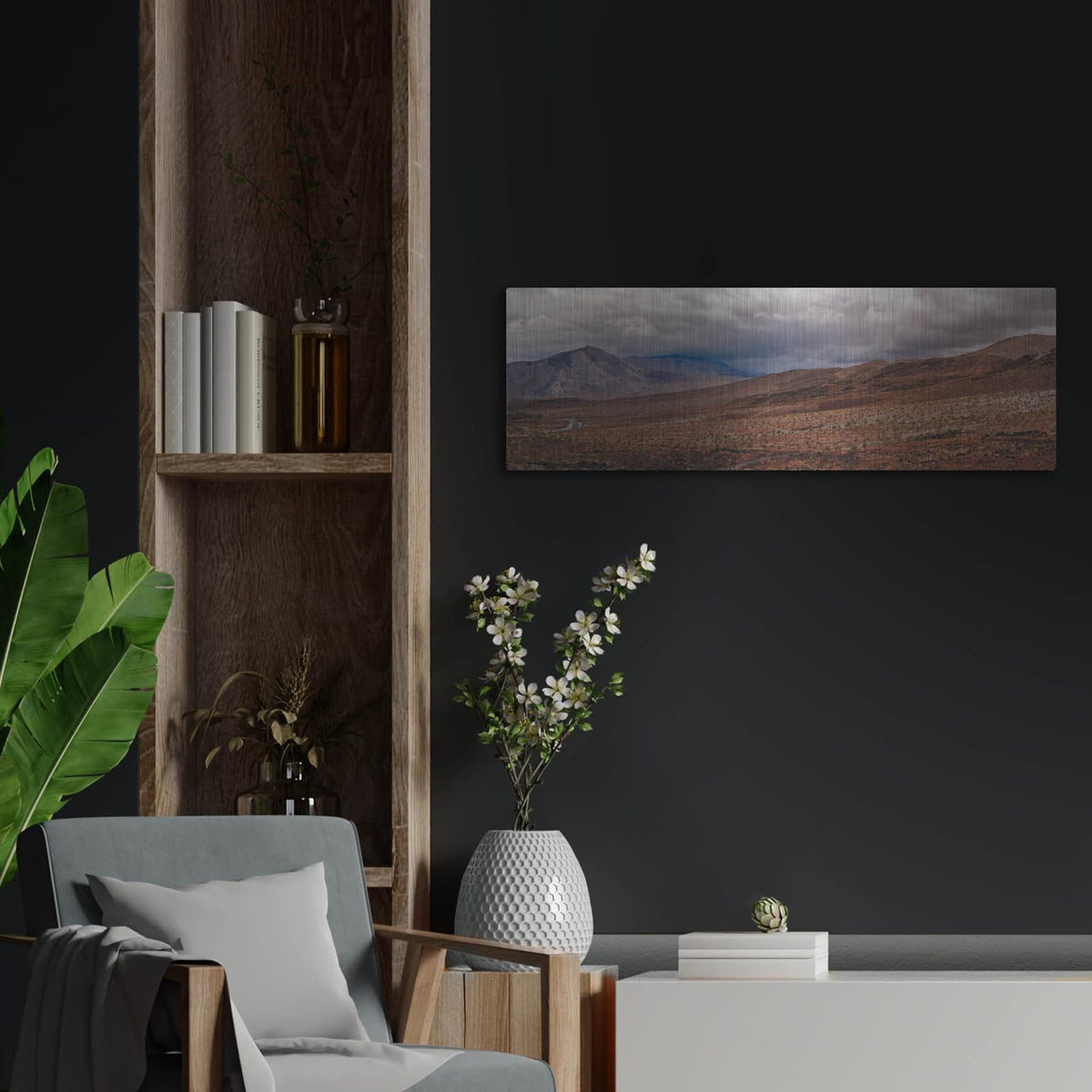 'Death Valley - Cloudy Day Panorama 2' by Luxe Metal Portfolio – Metal Wall Art, 36x12 room view