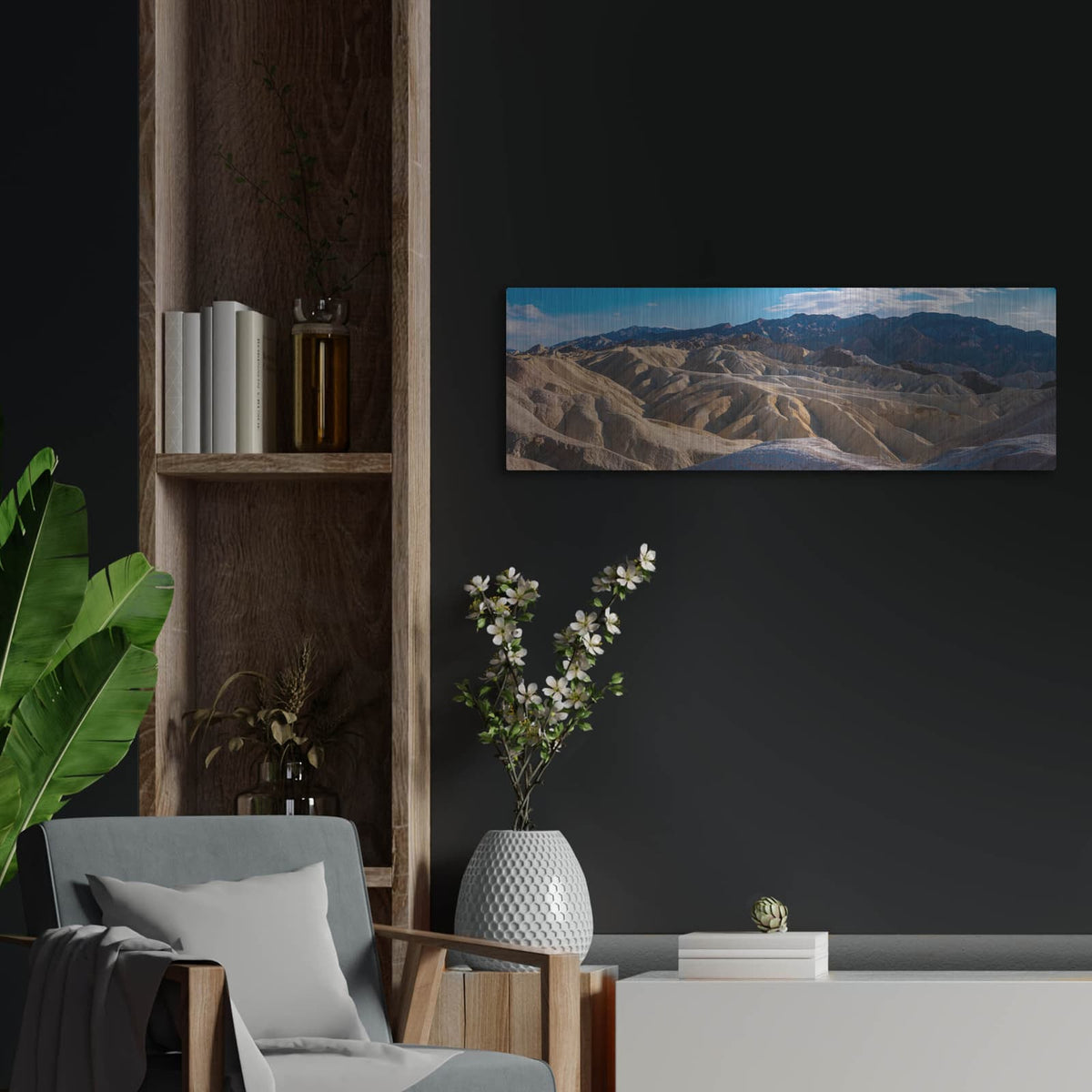 'Death Valley - Zabriskie Point Landscape' by Luxe Metal Portfolio – Metal Wall Art, 36x12 room view