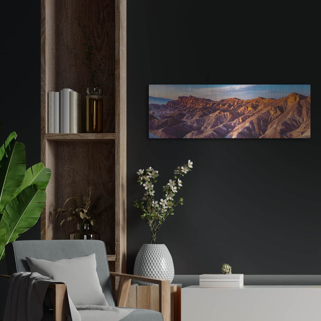 'Death Valley - Zabriskie Point Panorama' by Luxe Metal Portfolio – Metal Wall Art, 36x12 room view