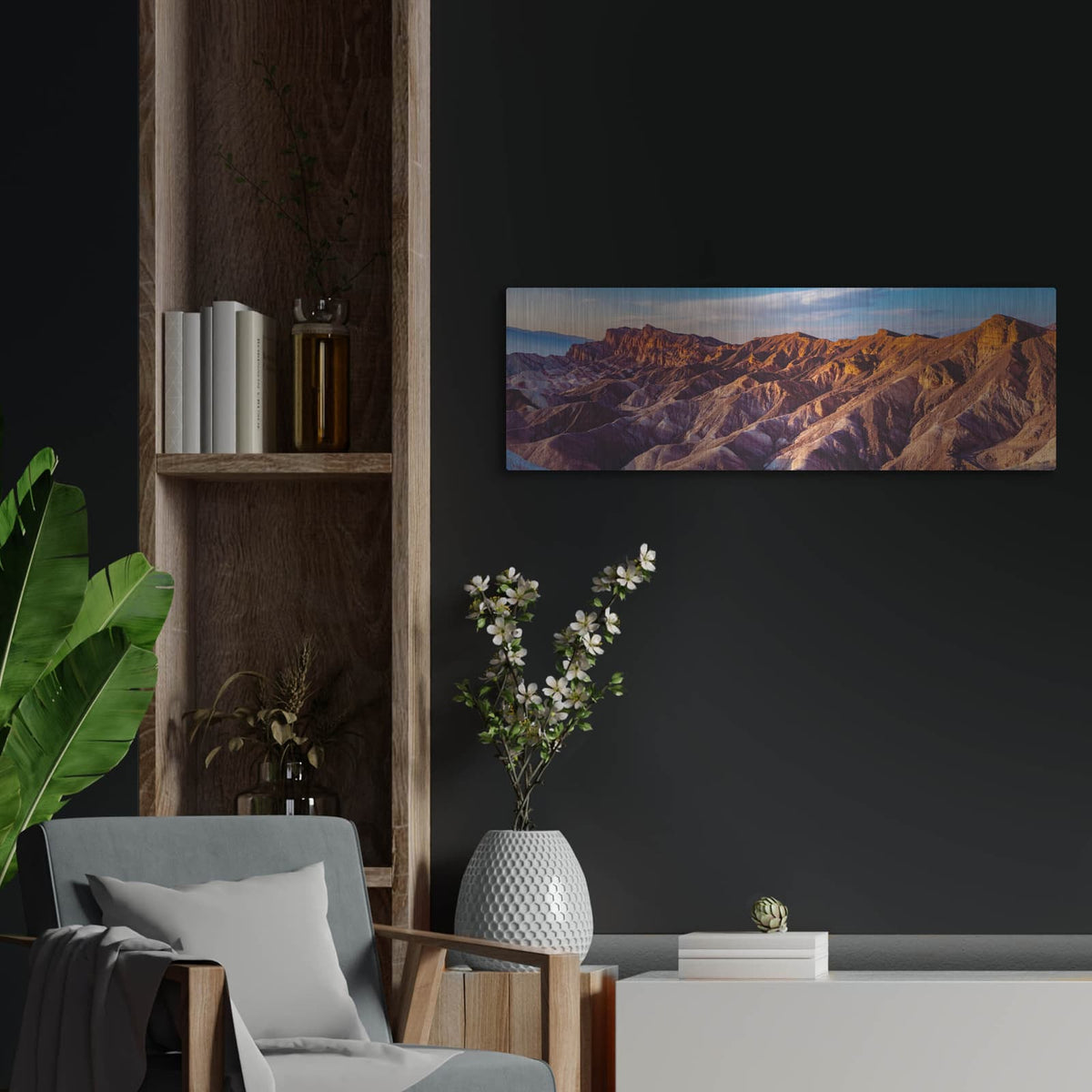 'Death Valley - Zabriskie Point Panorama' by Luxe Metal Portfolio – Metal Wall Art, 36x12 room view