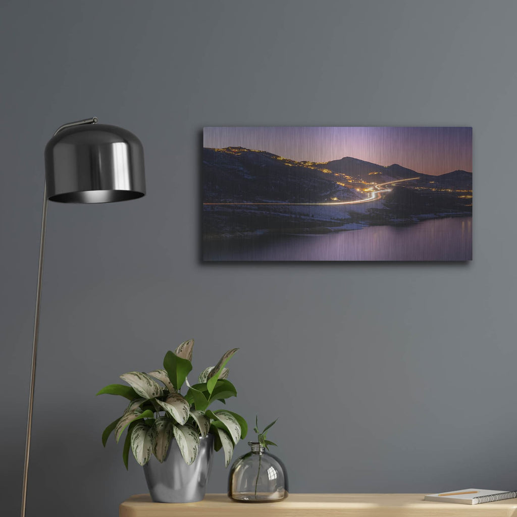 'Deer Valley Mountains Nighttime' by Luxe Metal Portfolio – Metal Wall Art, 24x12 room view