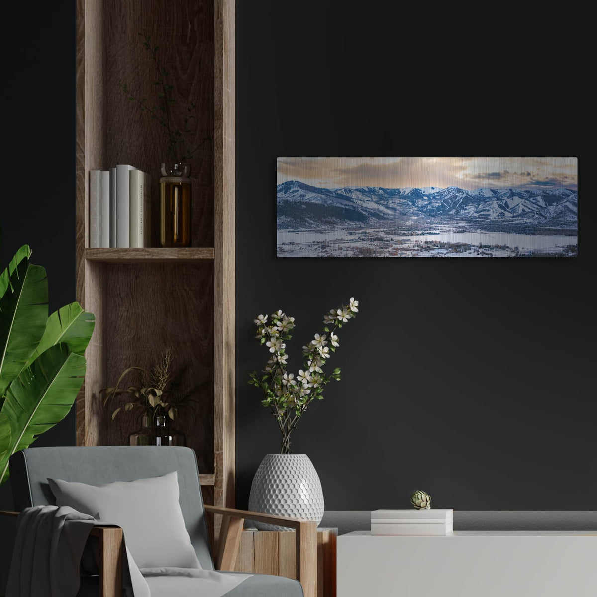 'Park City Canyons Mountain Sunset Panorama' by Luxe Metal Portfolio – Metal Wall Art, 36x12 room view