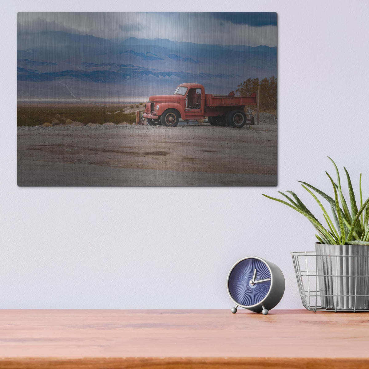 'Red Truck In Death Valley' by Luxe Metal Portfolio – Metal Wall Art, 16x12 room view