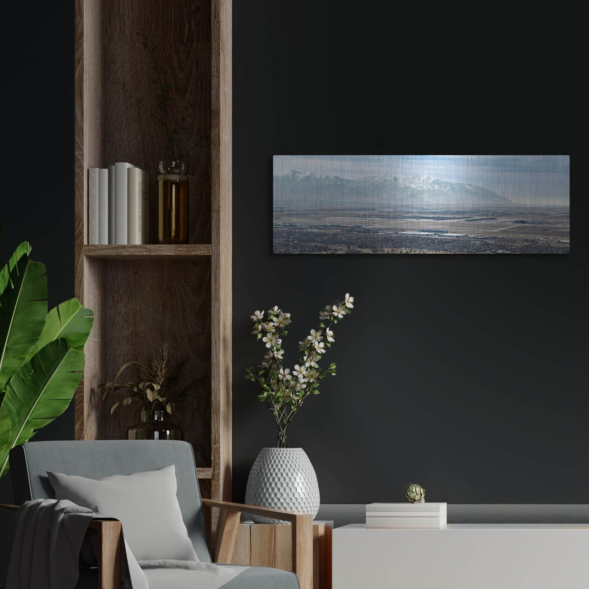 'Salt Lake City Airport Panorama' by Luxe Metal Portfolio – Metal Wall Art, 36x12 room view