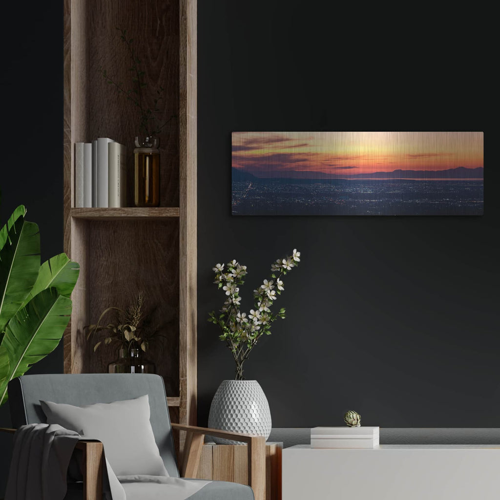 'Salt Lake City Valley Sunset Panorama' by Luxe Metal Portfolio – Metal Wall Art, 36x12 room view