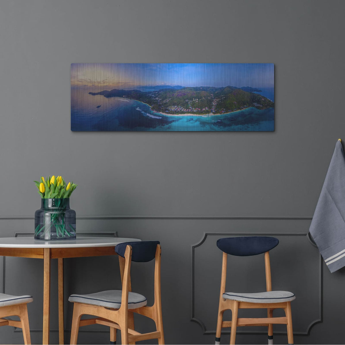 'Seychelles Mahe Island Paradise Panorama' by Luxe Metal Portfolio – Metal Wall Art, 48x16 room view