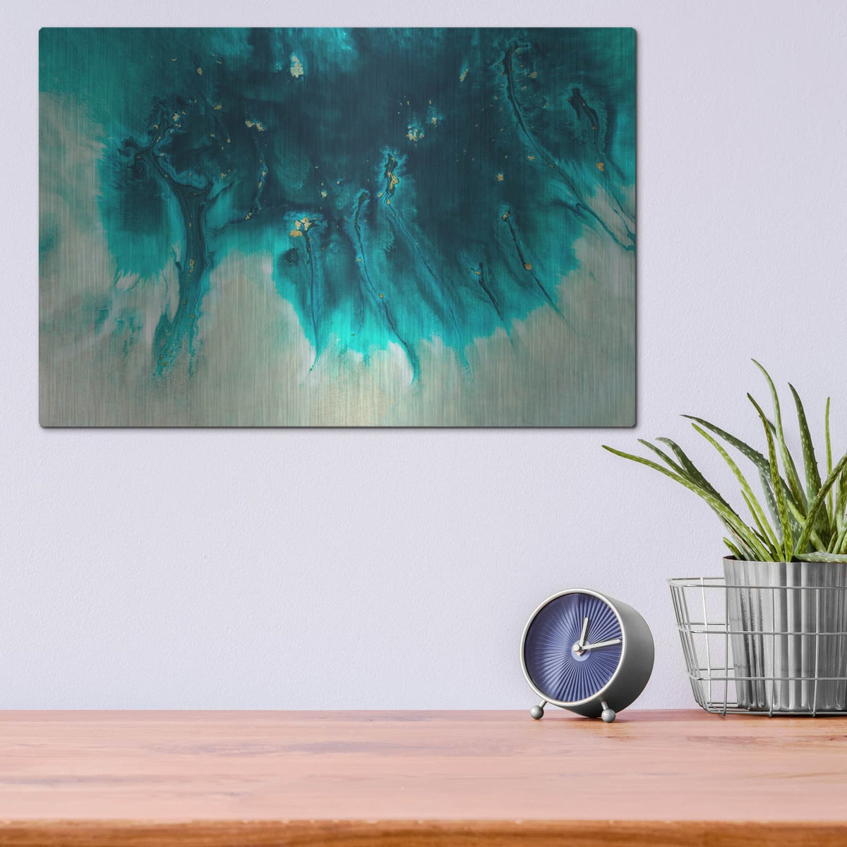 'Aqua Echoes' by Petra Meikle de Vlas – Metal Wall Art, 16x12 room view