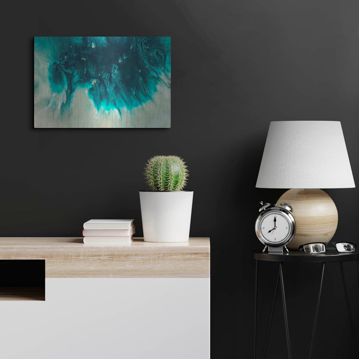 'Aqua Echoes' by Petra Meikle de Vlas – Metal Wall Art, 24x16 room view