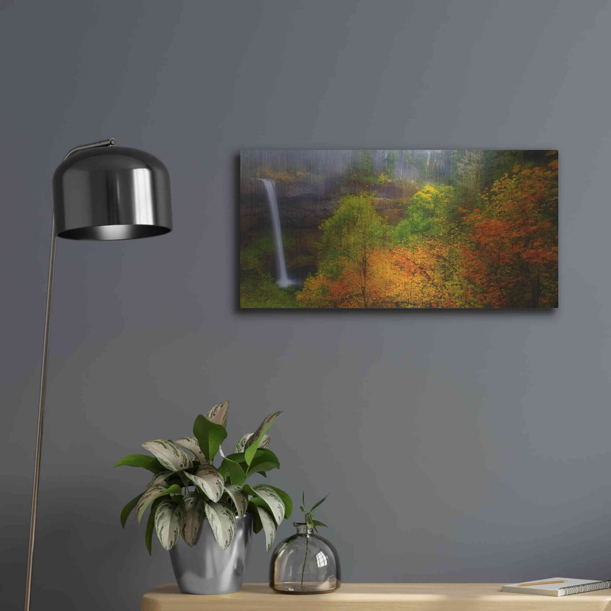 'Silver Falls' by Darren White – Metal Wall Art, 24x12 room view